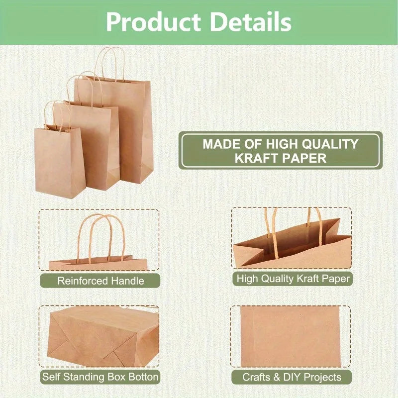 Kraft Brown Paper Gift Bags with Handles | Bulk Assorted Sizes Kraft Paper Gift Bags QXL