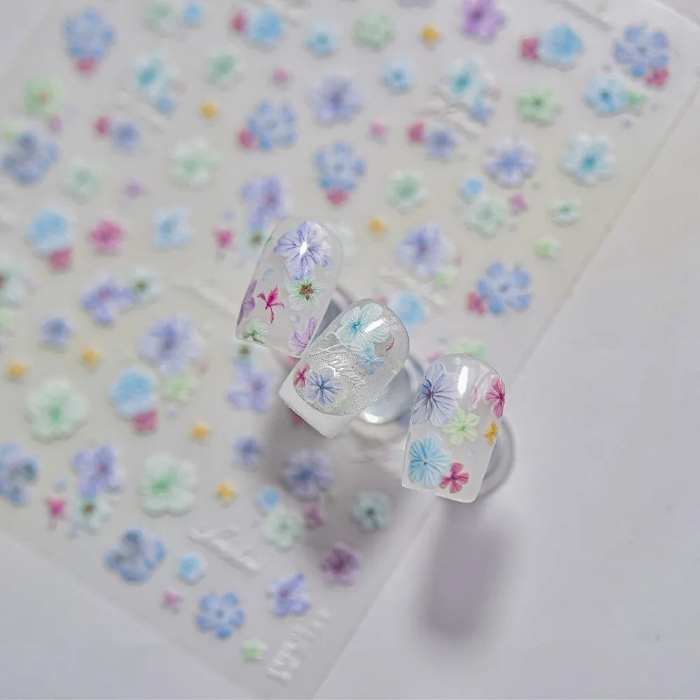 3D Embossed Floral Nail Art Stickers | Self-Adhesive Decals Nail Art Stickers QXL