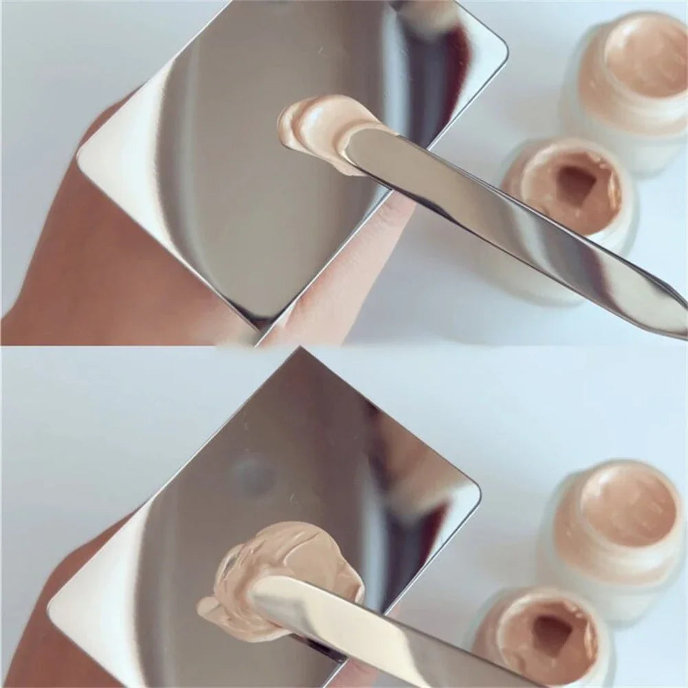 Stainless Steel Makeup Palette Tray & Mixing Spatula Set 2Pc Makeup Mixing Tool QXL