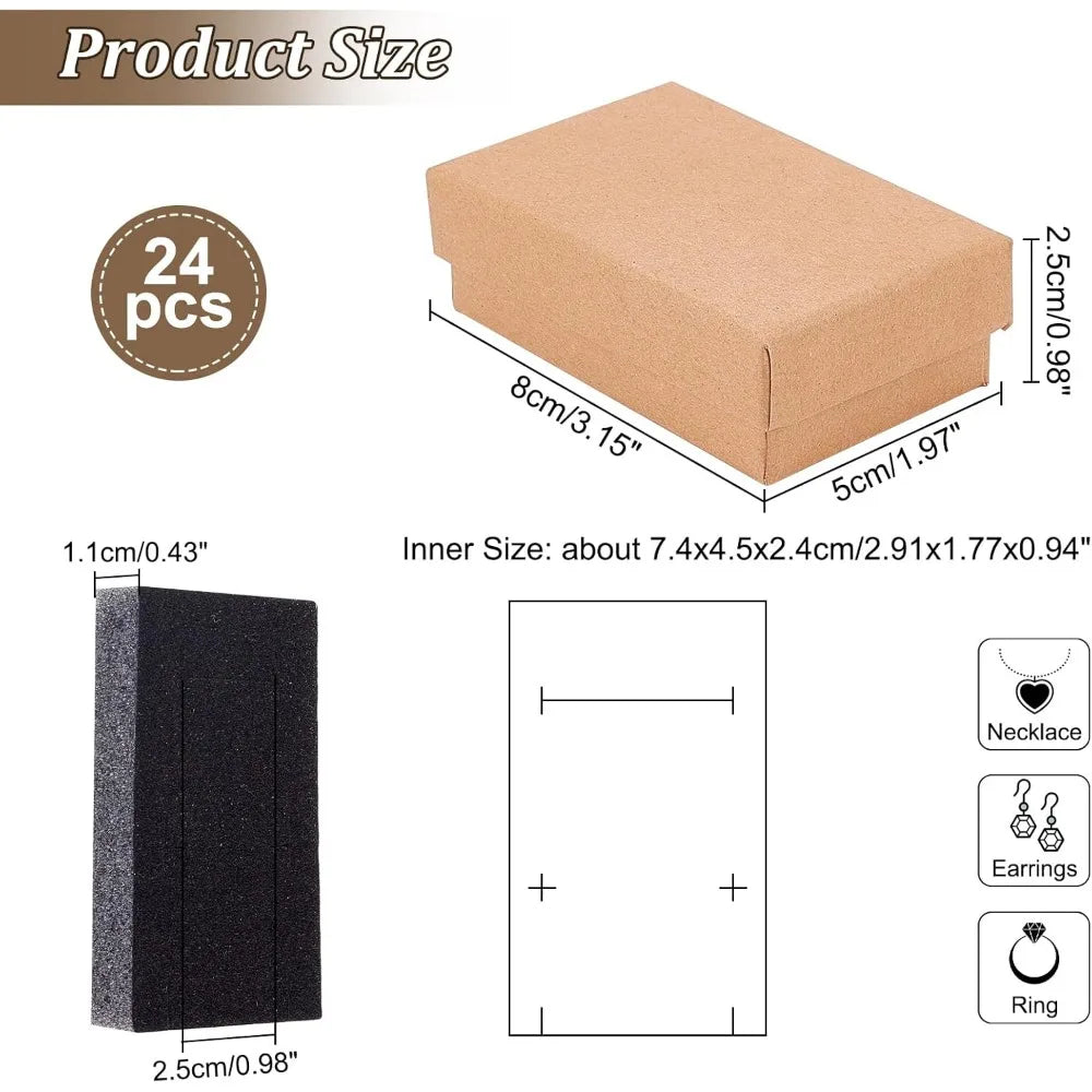 24-Pack Kraft Cardboard Jewelry Boxes with Sponge Insert 3.1x2" Jewelry Gift Box QXL