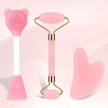 Jade & Rose Quartz Facial Roller & Gua Sha Scraping Set Facial Roller Set QXL pink