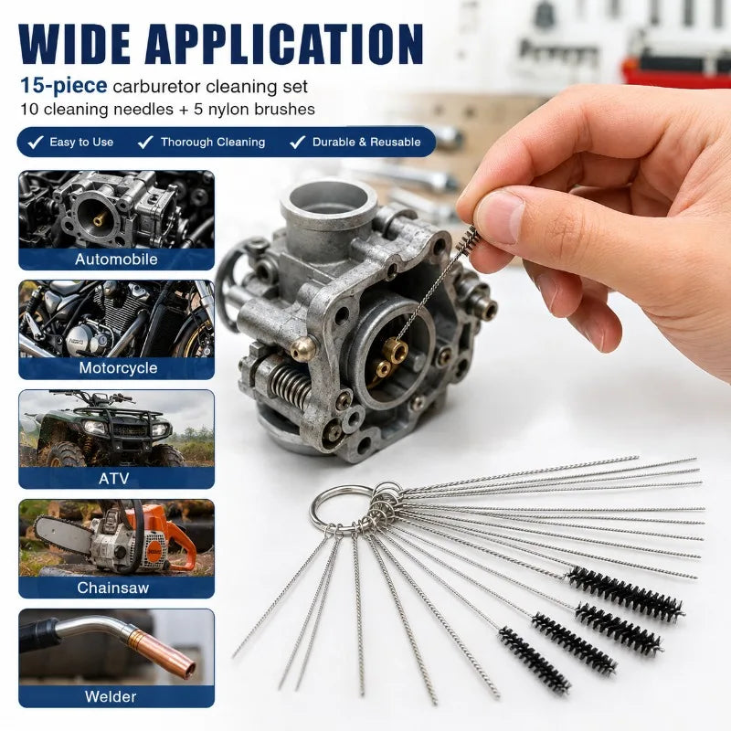 15-Pc Carburetor Cleaning Kit – Jet Needles & Brushes Carburetor Cleaning Kit QXL