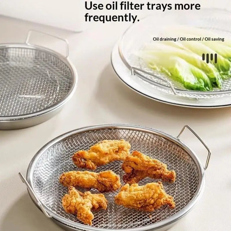 Stainless Steel Oil Strainer Mesh Sieve & Draining Tray Set Kitchen Strainer Set QXL