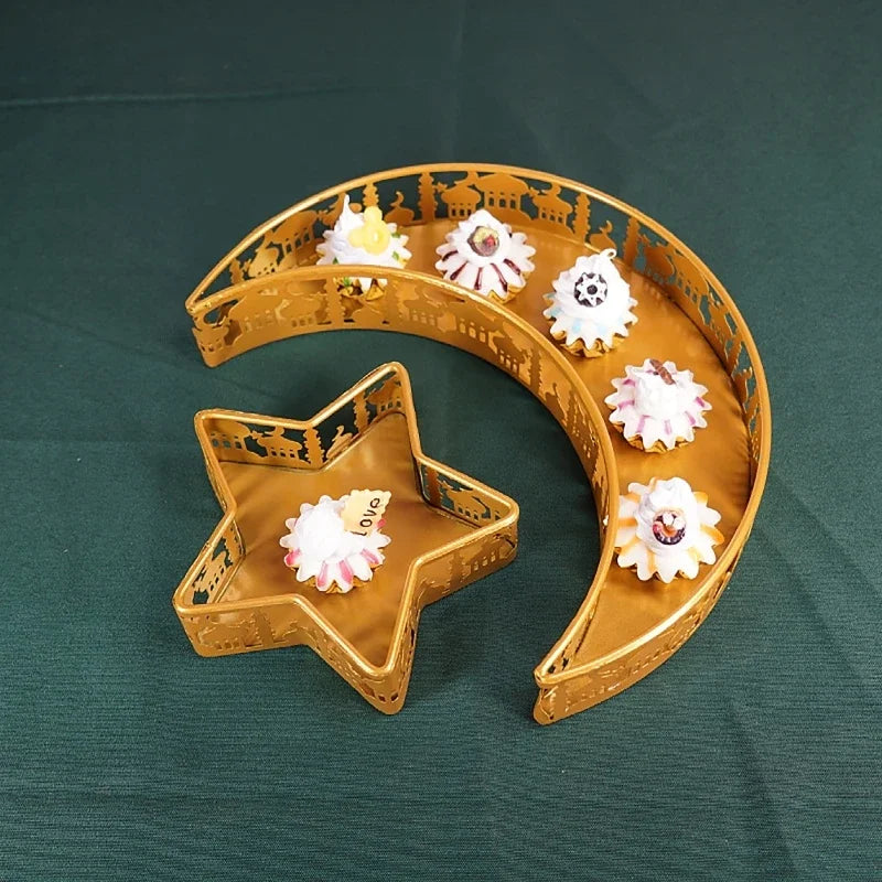 Eid Mubarak Moon & Star Iron Serving Tray Set | Ramadan Decor Festive Serving Tray QXL