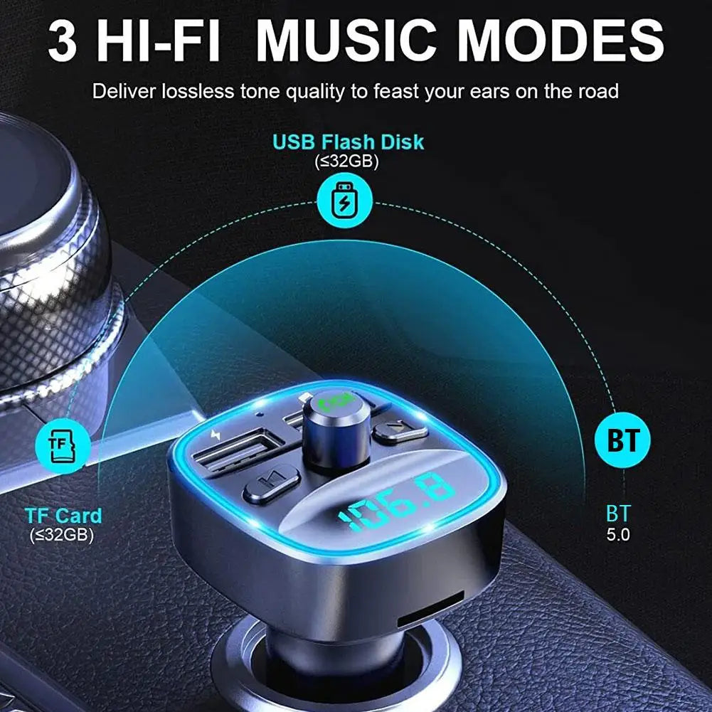 Bluetooth 5.0 FM Transmitter Car Adapter | Dual USB Fast Charge FM Transmitter Adapter QXL