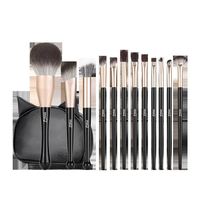 MSQ 12-Piece Black Cat Makeup Brush Set | Full Size Cosmetics Makeup Brush Set QXL