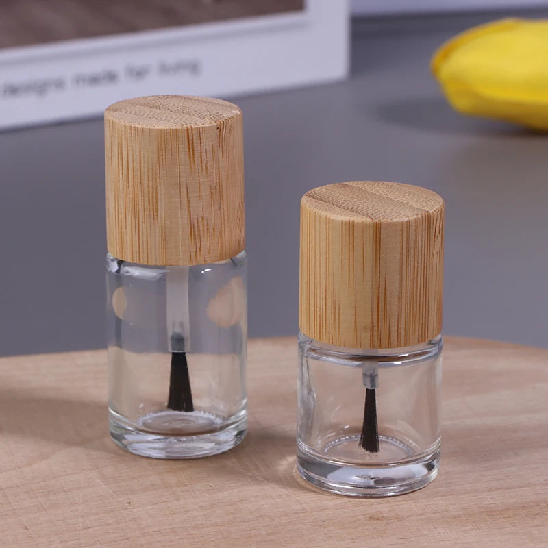 Glass Nail Oil Bottle Bamboo Lid | 5ml 10ml 15ml Refillable Nail Oil Bottle QXL