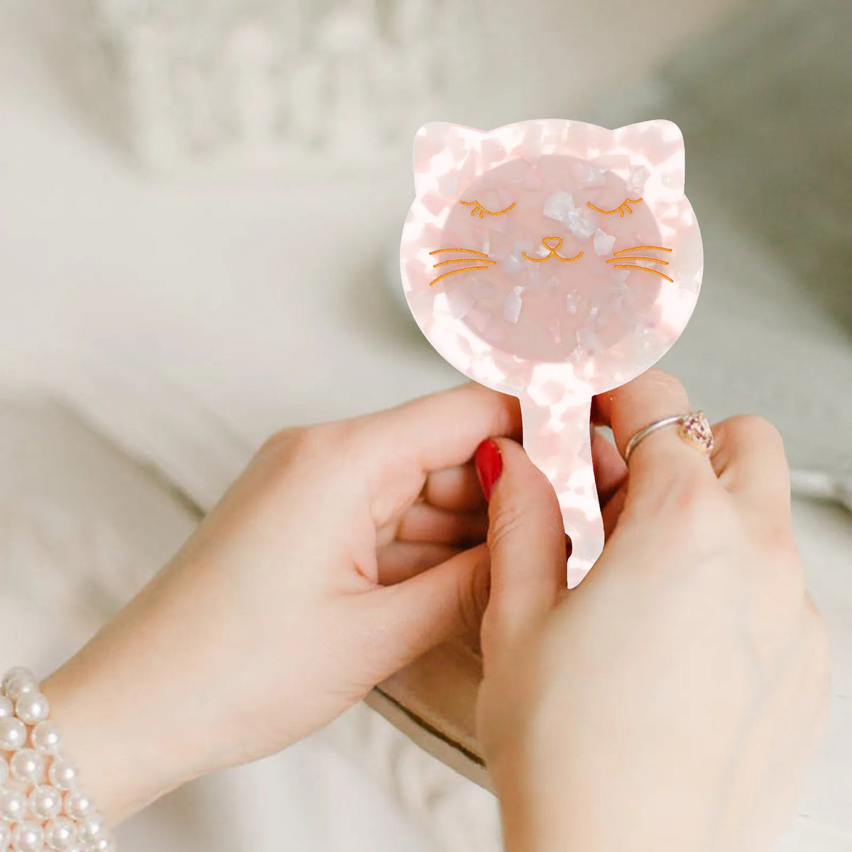 Marble Pattern Handheld Vanity Mirror | Retro Portable Travel Handheld Vanity Mirror QXL