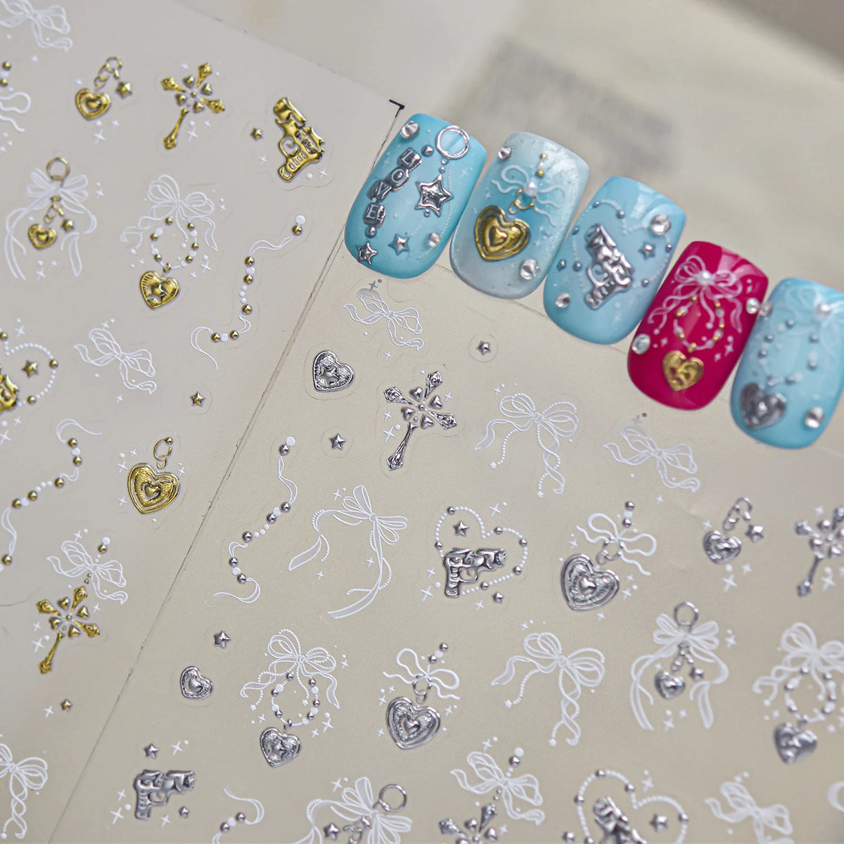 5D Hot Stamping Silver Nail Stickers | DIY Manicure Decals Nail Art Stickers QXL