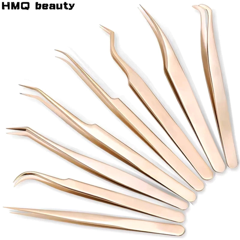 Pearl Gold Eyelash Extension Tweezers | Anti-Static Stainless Eyelash Extension Tweezers QXL