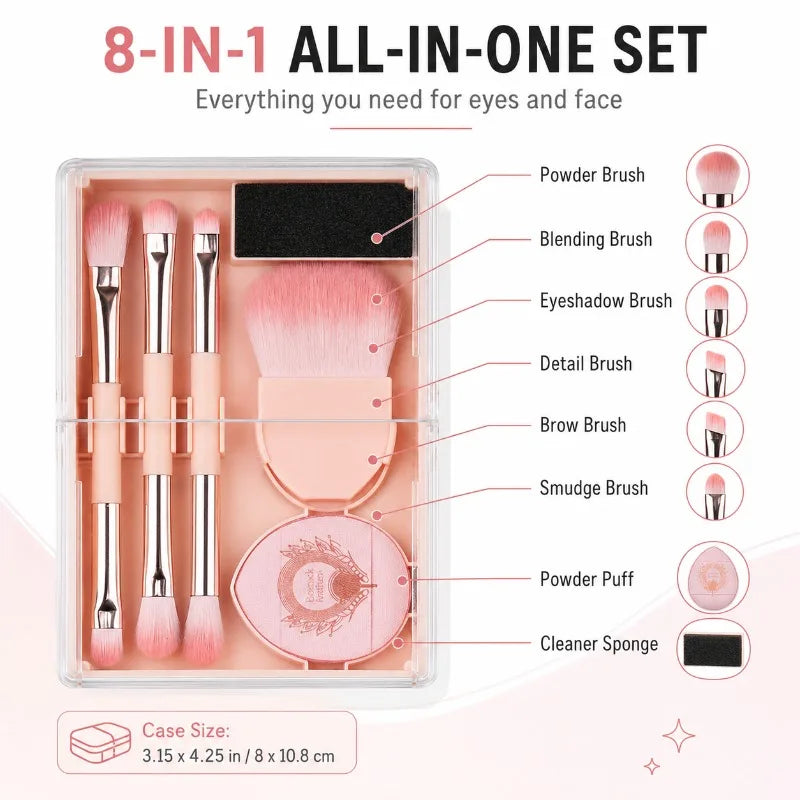 8-in-1 Portable Makeup Brush Set with Sliding Storage Box Makeup Brush Set QXL