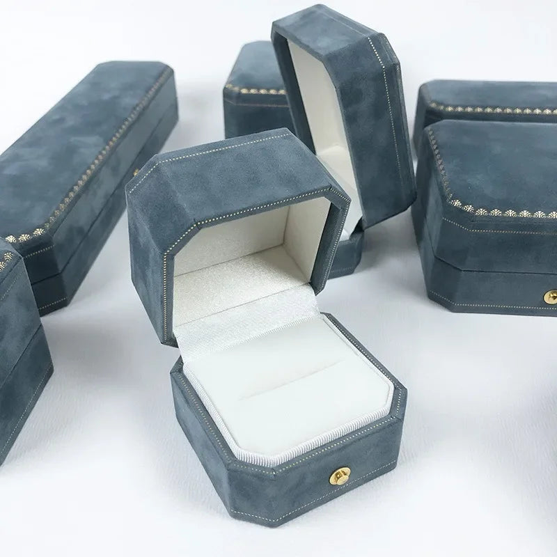 Octagonal Lake Blue Velvet Jewelry Gift Box | Earrings & Bracelet Jewelry Gift Box QXL