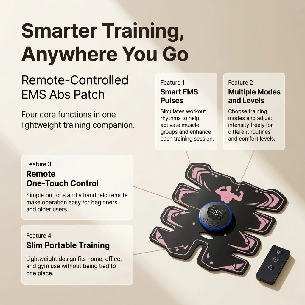 EMS Abdominal Muscle Trainer 8-Pad Stimulator & Remote EMS Muscle Trainer QXL