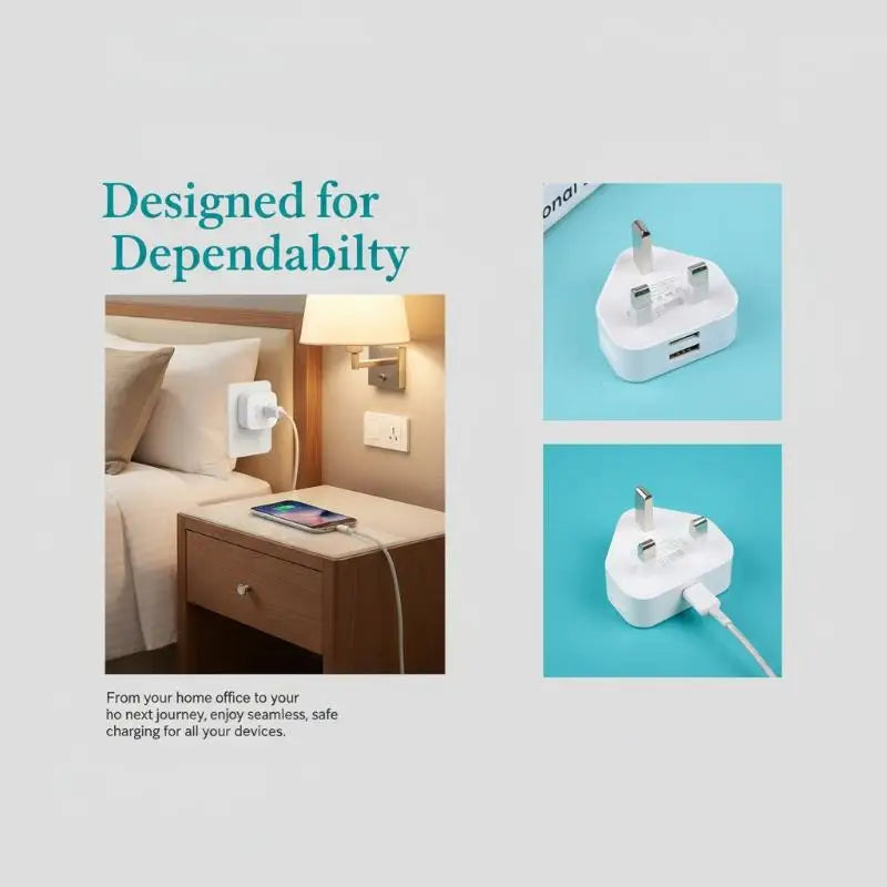 UK 3-Pin Wall Charger | 1 & 2 USB Ports 5V 2.1A Adapter USB Wall Charger QXL