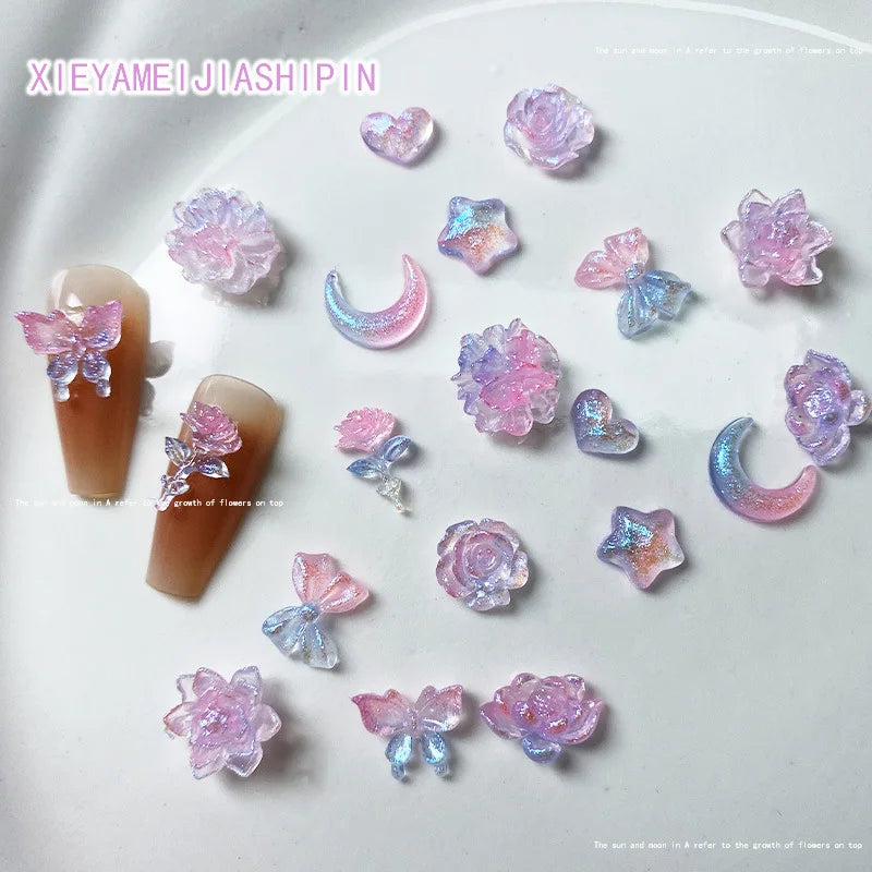 20-Pc 3D Kawaii Rose & Butterfly Nail Charms | DIY Nail Art Nail Art Charms QXL