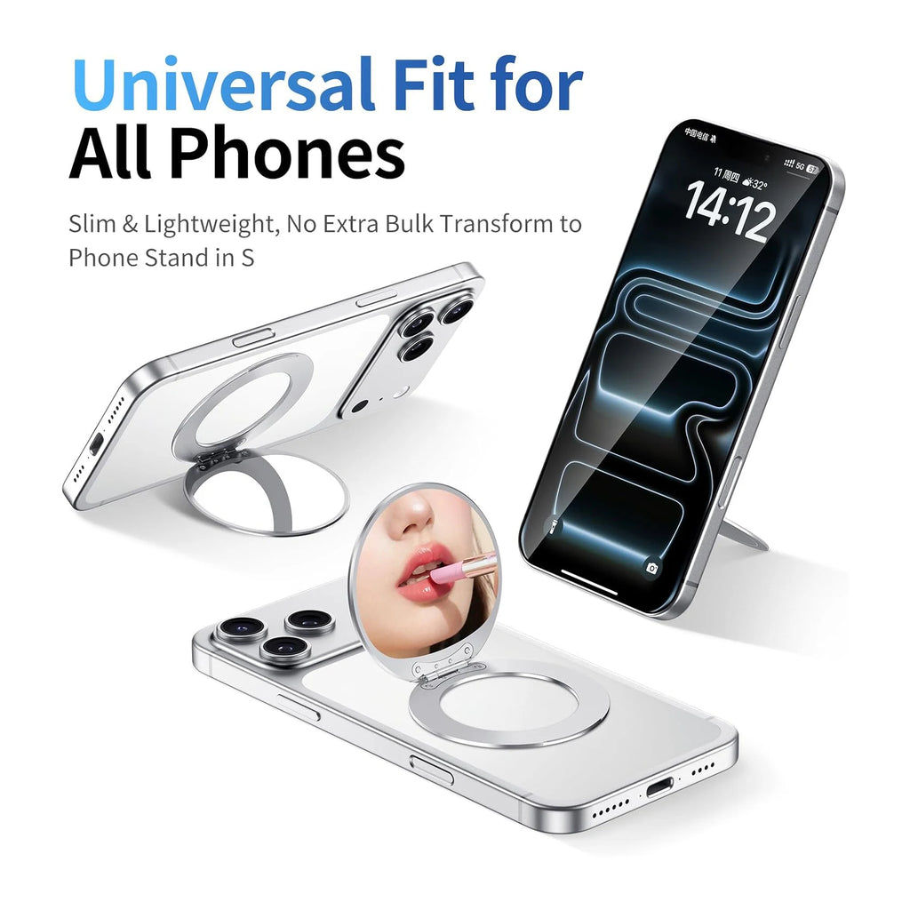 Magnetic Selfie Mirror with Kickstand – Slim Phone Mirror Makeup Mirror QXL