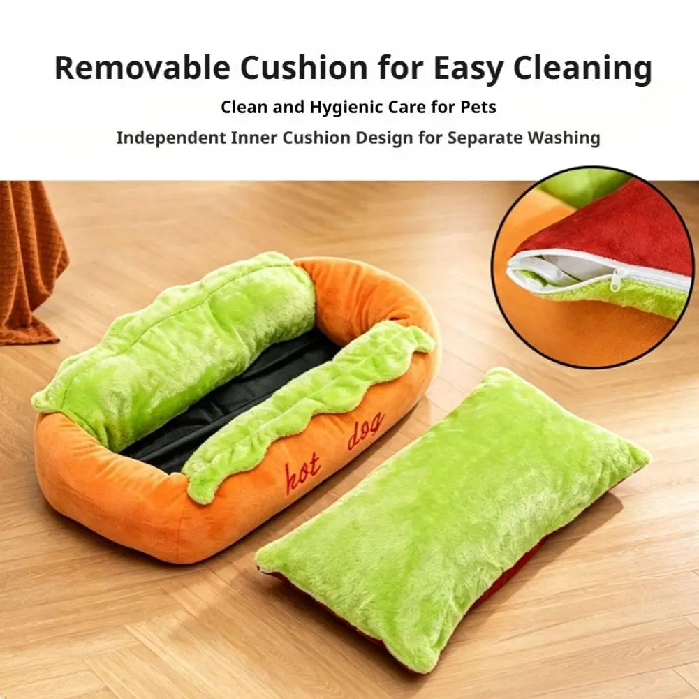Hot Dog Shaped Pet Bed | Plush Dog & Cat Sleeping Mat Pet Bed QXL