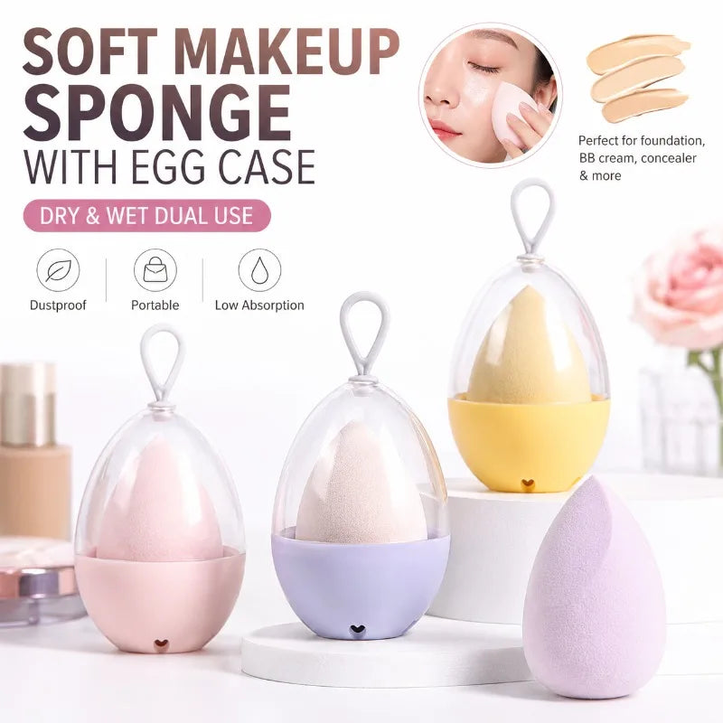 Makeup Sponge & Egg Case | Wet Dry Beauty Blender Puff Makeup Blender Sponge QXL