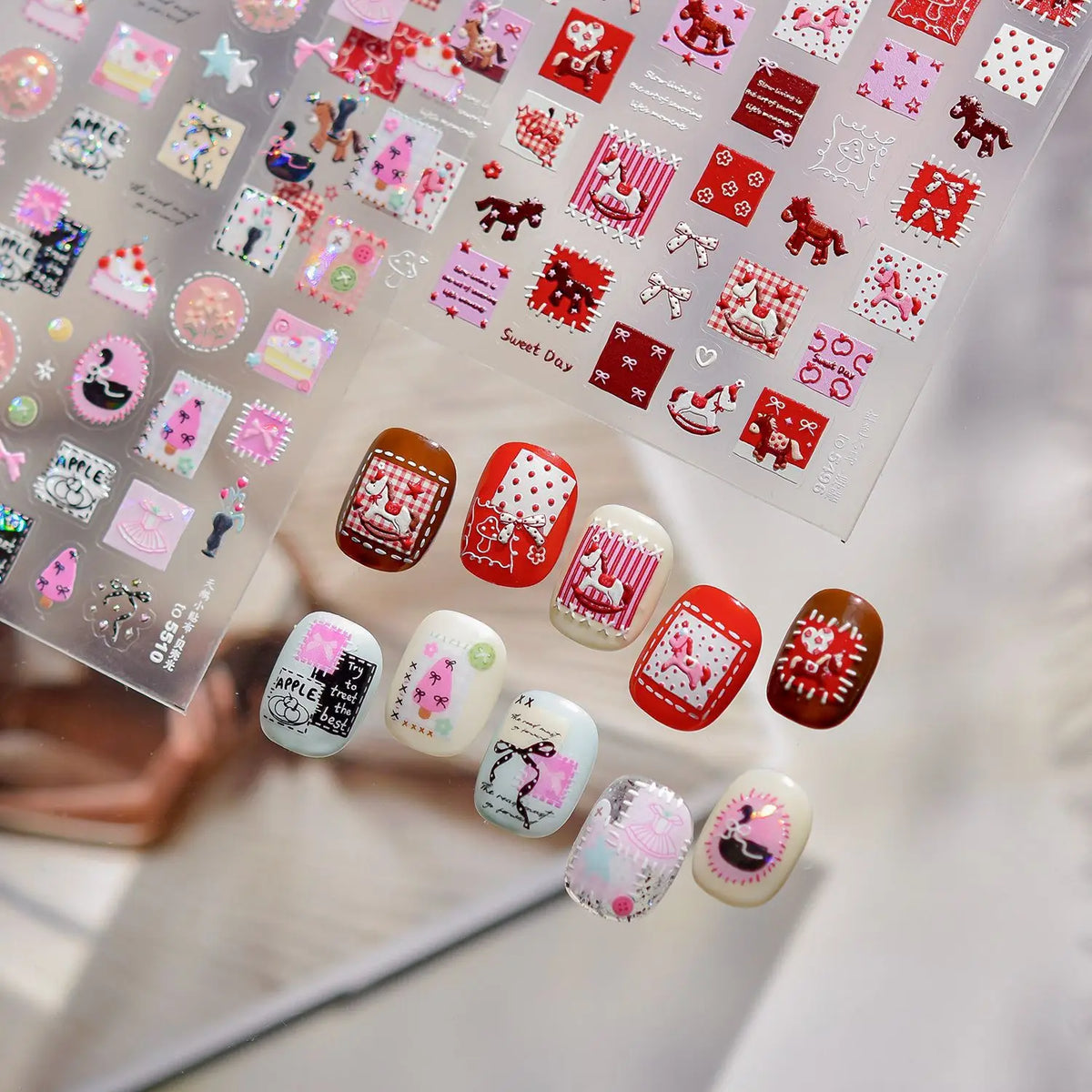 5D Vintage Nail Stickers – Checkered Heart Polka Dot Decals Nail Art Stickers QXL