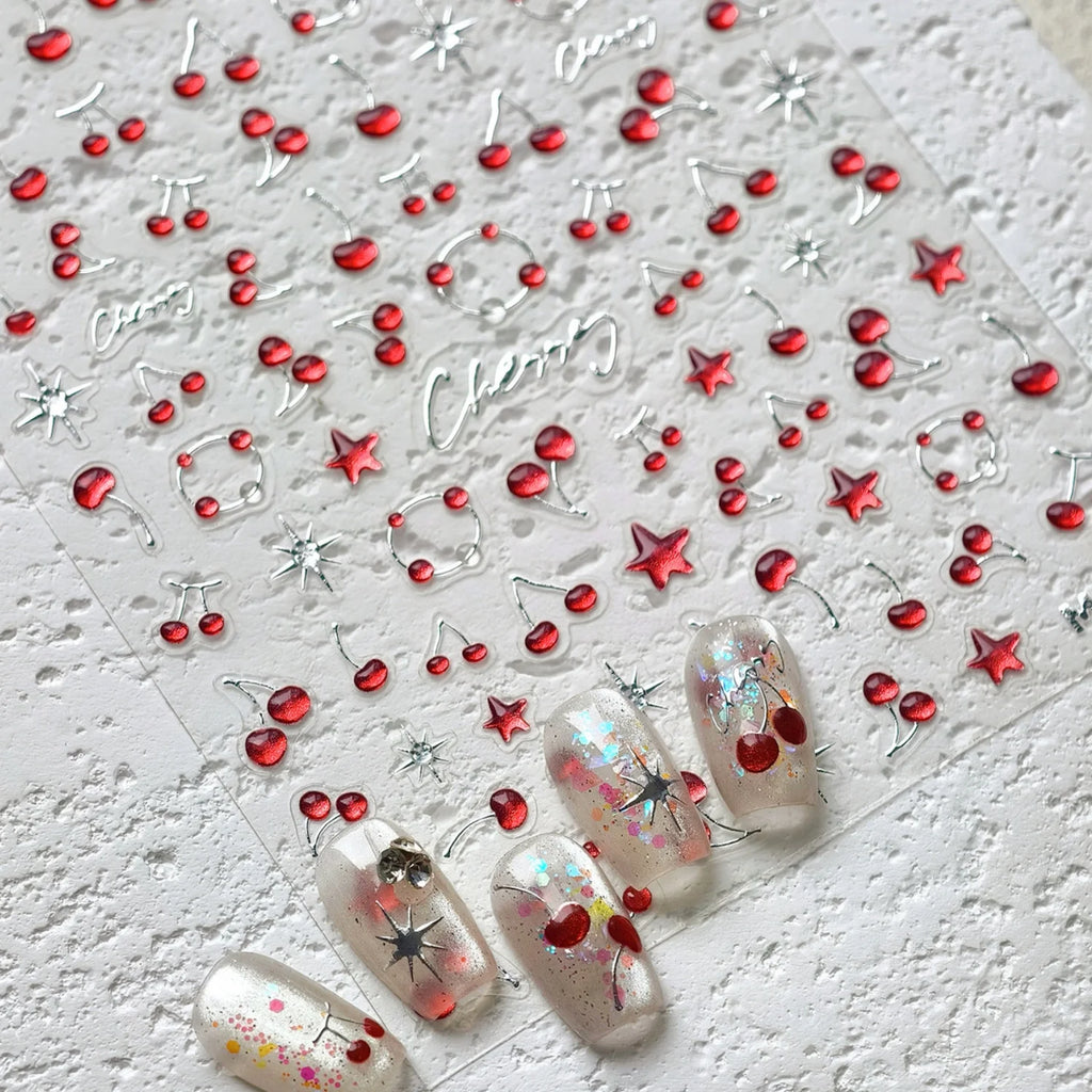 3D 5D Nail Art Stickers | Cherry Fruit Star Self-Adhesive Decals Nail Art Stickers QXL