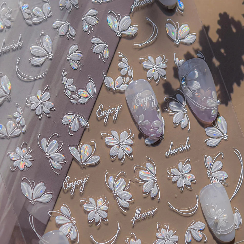 5D Cherry Blossom Floral Nail Art Stickers | Self-Adhesive Decals Nail Art Stickers QXL