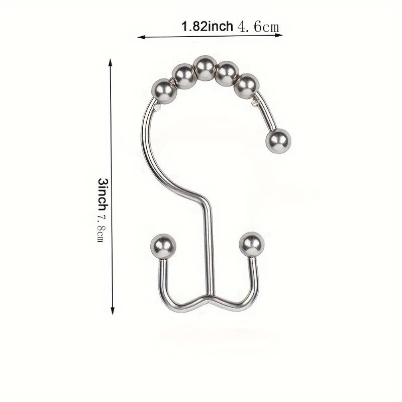 12-Pack Stainless Steel Shower Curtain Hooks | Double Glide Shower Curtain Hooks QXL