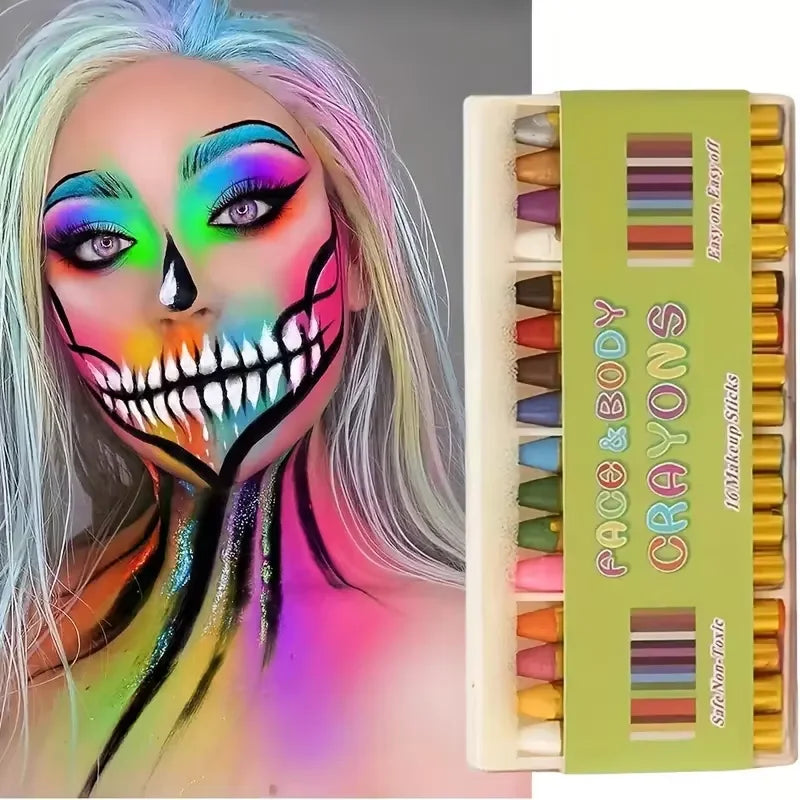 16-Color Face & Body Paint Crayons | Non-Toxic Halloween Kit Face & Body Paint QXL