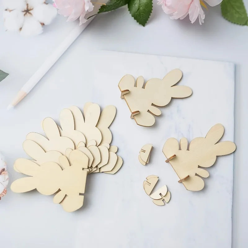 Unfinished 3D Wooden Easter Rabbit Bracket | DIY Craft Décor Wooden Craft Blank QXL