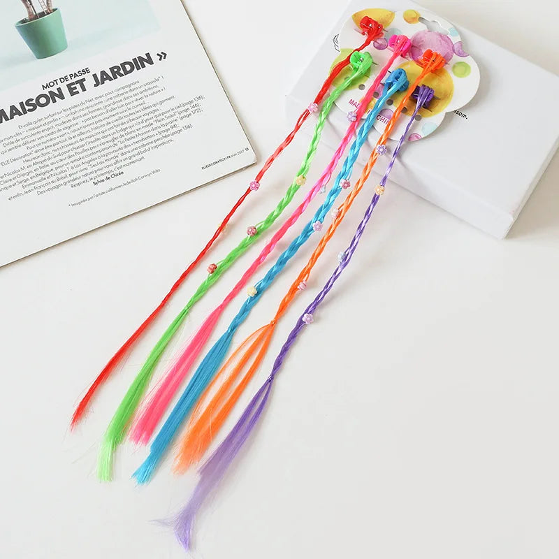 Girls Rainbow Clip-In Braided Hair Extensions – 6-Pack Clip-In Hair Braids QXL peach heart 6Pcs