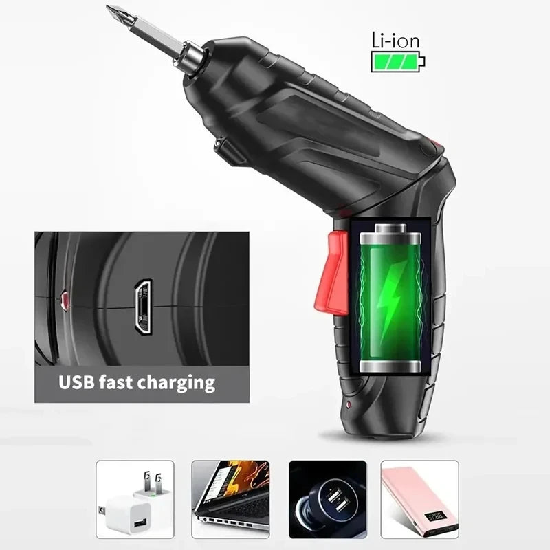 47-Pc Cordless Electric Drill & Screwdriver Kit 3.6V USB Cordless Drill Kit QXL