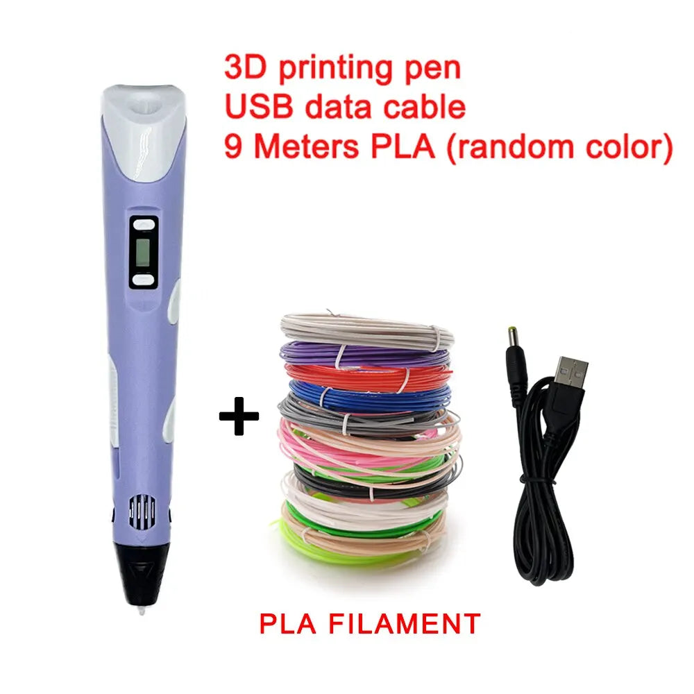 USB 3D Drawing Pen with 9M PLA Filament | Kids Art Gift 3D Drawing Pen QXL purple 9M PLA 9 Meter PLA consumables