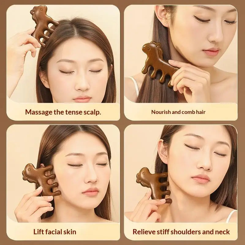 Animal Shape Sandalwood Hair Comb & Scalp Massager Wooden Hair Comb QXL