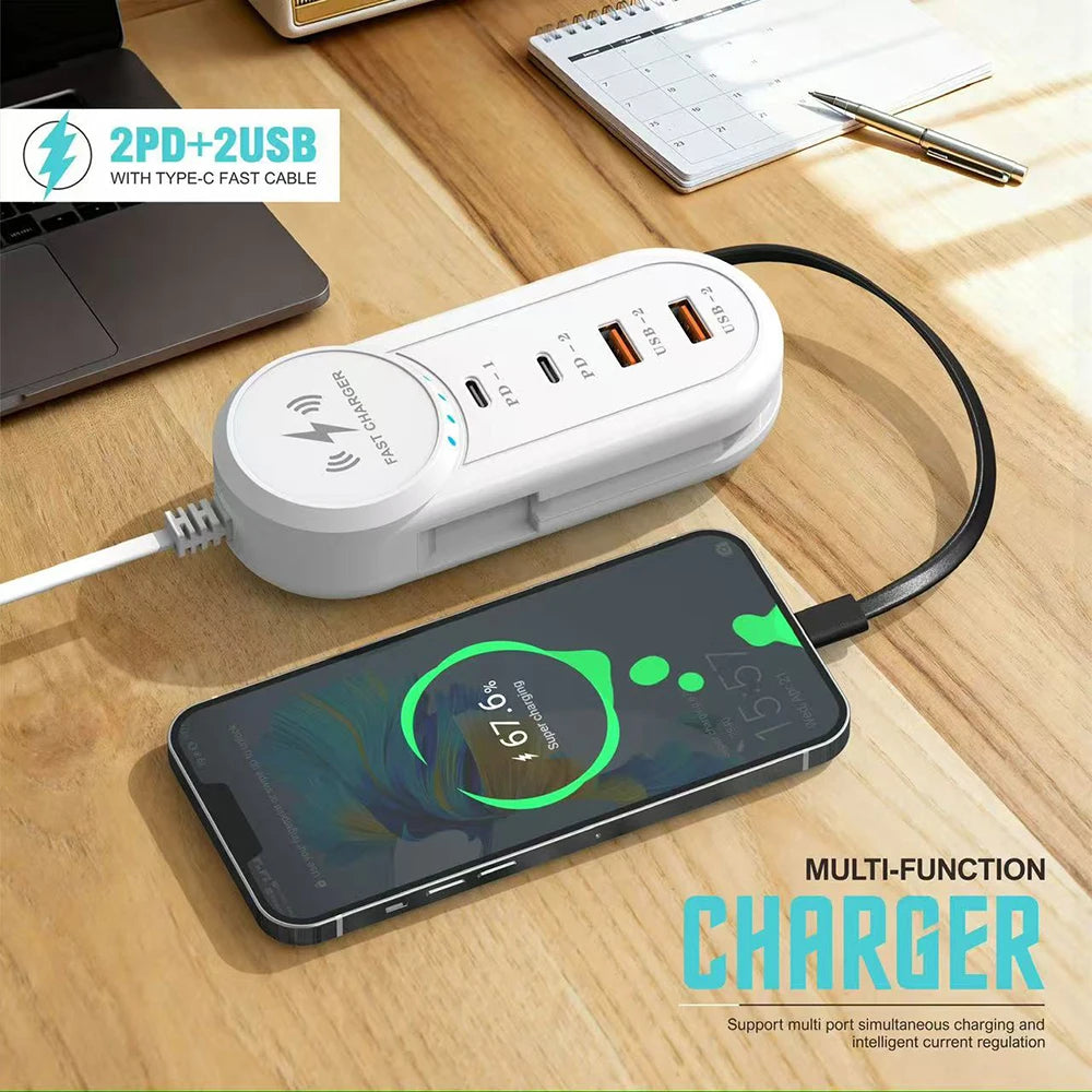 4-Port USB Wall Charger with LED | PD Fast Charge Type-C USB Wall Charger QXL