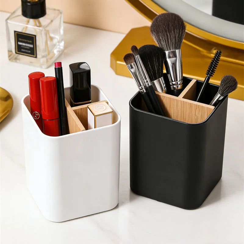 Makeup Brush Holder Organizer | 3-Slot Bamboo Divider Makeup Brush Organizer QXL