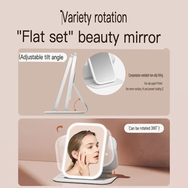 LED Lighted Makeup Mirror | Folding Leather Case, Rotating LED Makeup Mirror QXL