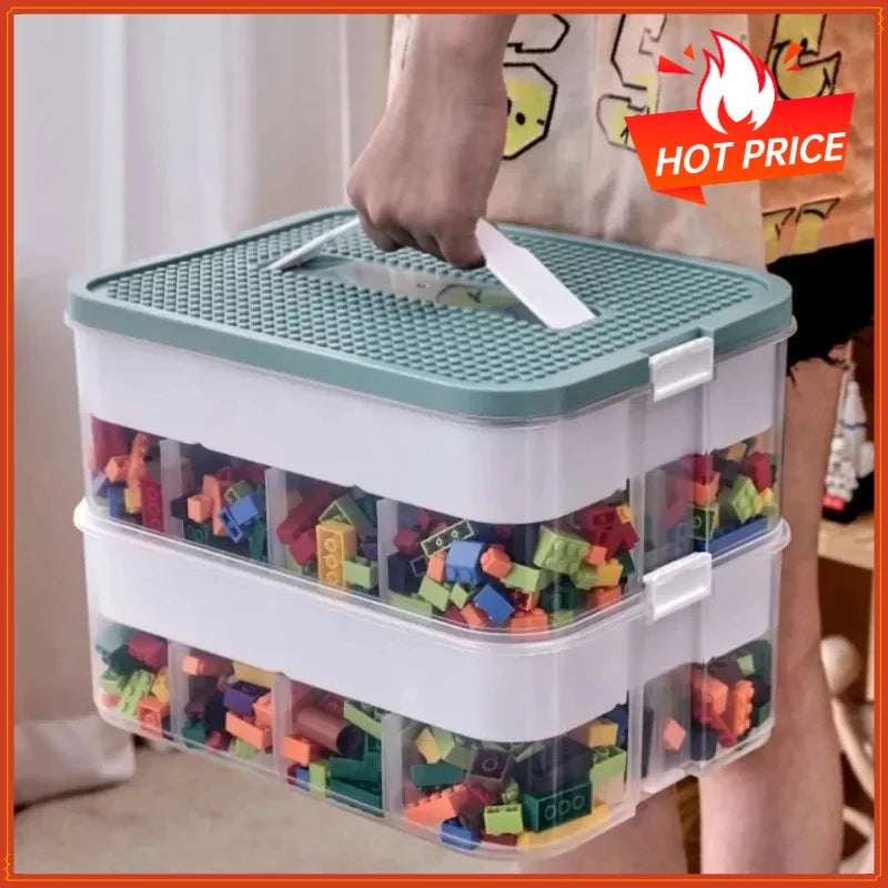 2-Layer Kids Building Block Storage Box & Toy Organizer Toy Storage Box QXL