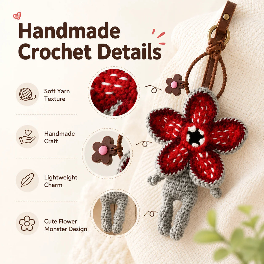 Crochet Flower Monster Keychain | Plush Backpack Charm Plush Keychain Charm QXL