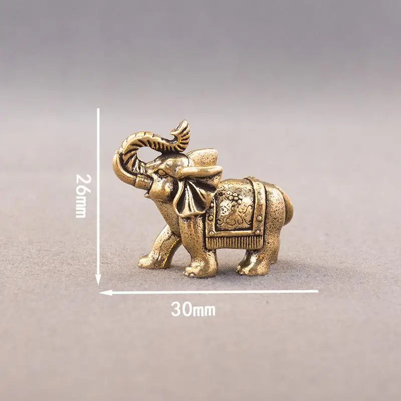Brass Lucky Elephant Miniature Figurine | Antique Copper Statue Decorative Figurine QXL