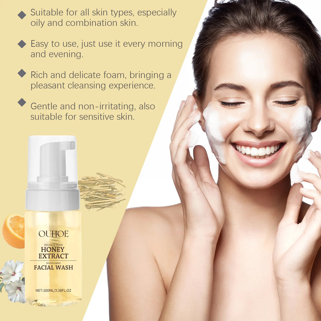 OUHOE Honey Foaming Face Wash | Oil Control & Pore Cleanser Foaming Face Wash QXL