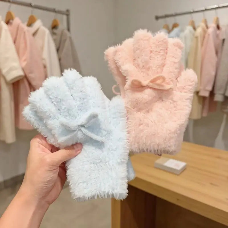 Women's Plush Bow Thermal Gloves | Touchscreen Winter Gloves Winter Gloves QXL