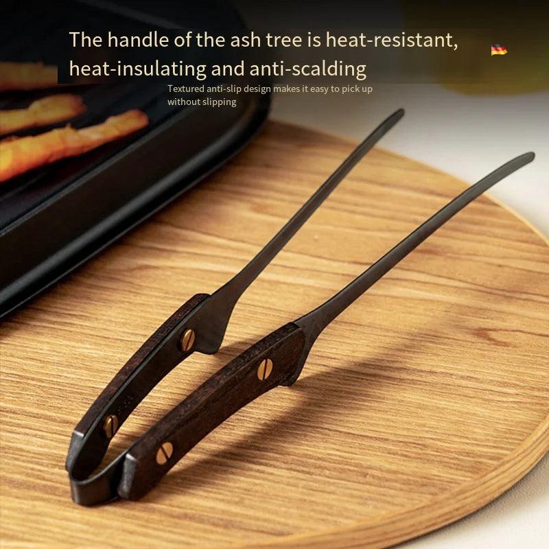 304 Stainless Steel BBQ Tongs | Wooden Handle Grill Tongs BBQ Grill Tongs QXL
