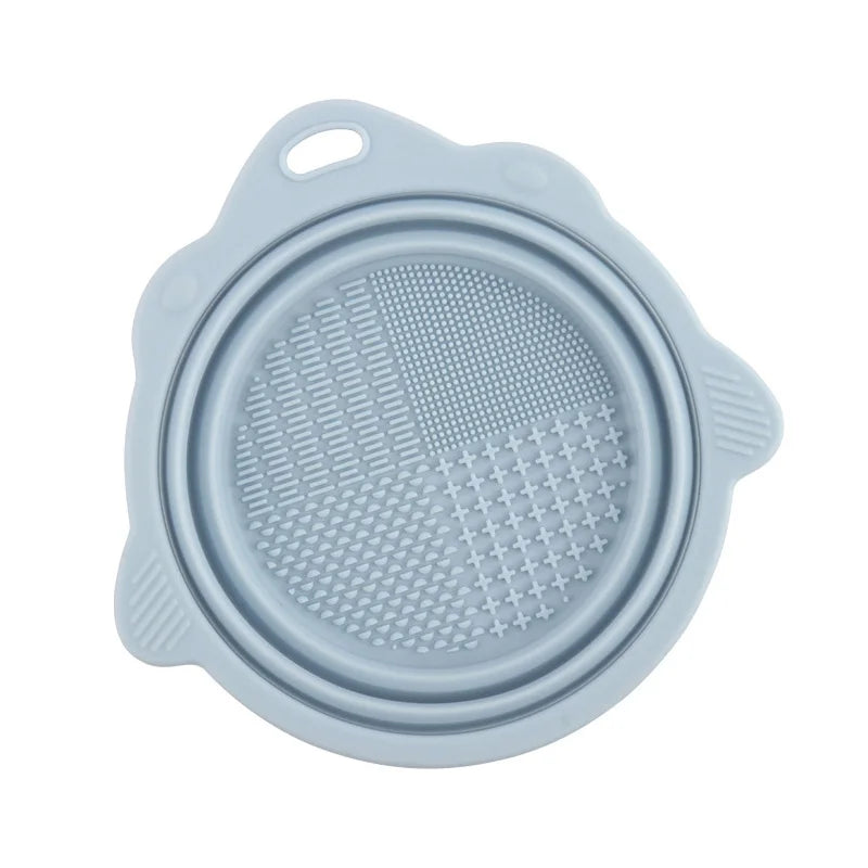Foldable Silicone Makeup Brush Cleaning Bowl & Scrubber Brush Cleaning Bowl QXL Blue