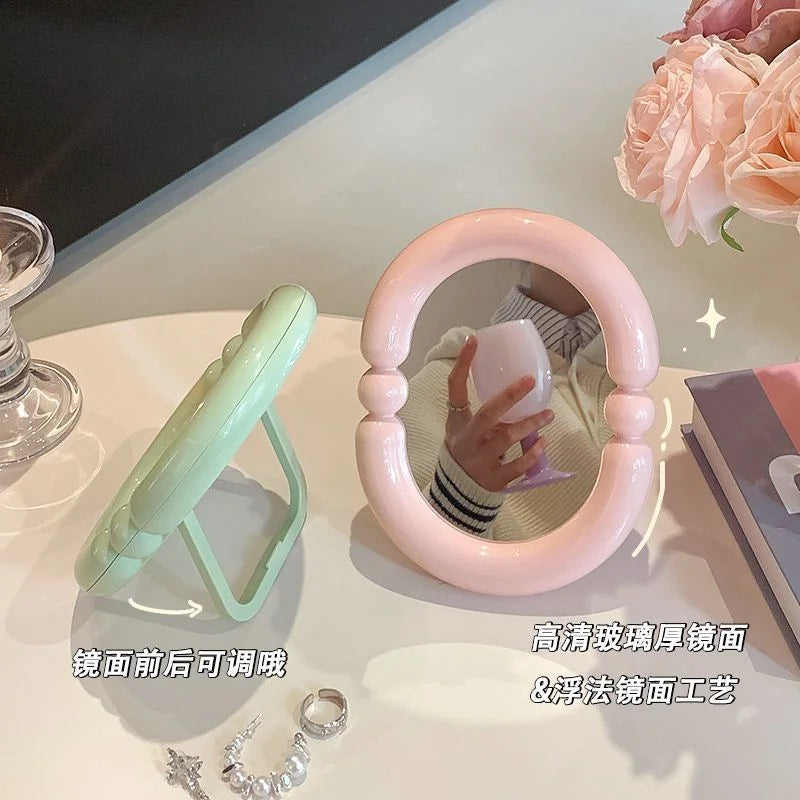 Cute Folding Desktop Makeup Mirror | HD Glass Square & Oval Folding Makeup Mirror QXL