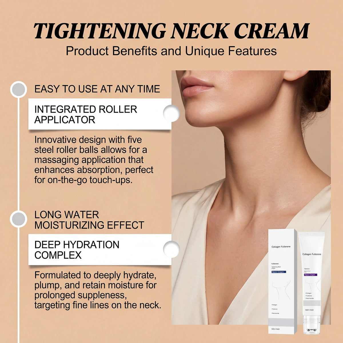 Collagen Neck Firming Cream Roller Ball | Deep Hydration 50g Neck Firming Cream QXL