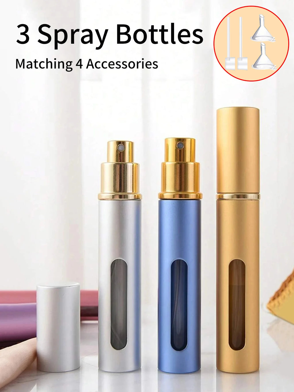 3-Pack 5ml Refillable Perfume Spray Bottles & Funnels Perfume Atomiser Set QXL