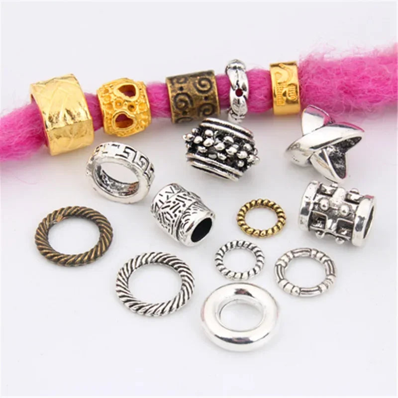 5-Pack Viking Dreadlock Beads | Gold & Silver Hair Braid Cuffs Hair Braid Cuffs QXL