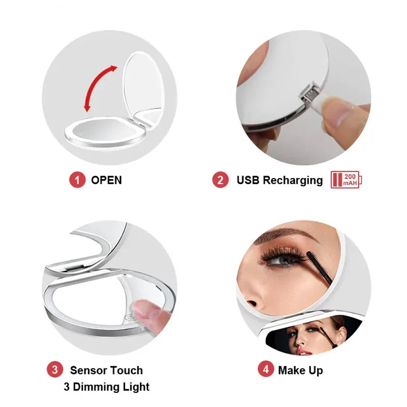 Foldable LED Makeup Mirror | USB Rechargeable Touch Screen LED Makeup Mirror QXL