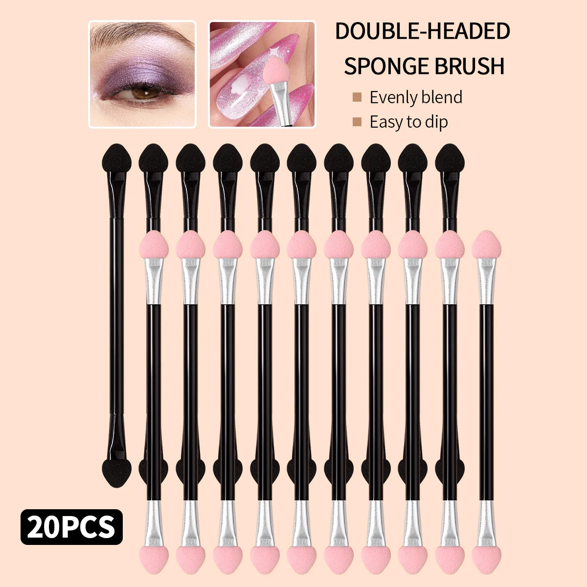 20-Pack Double-Headed Sponge Applicator Wands | Eye & Nail Sponge Applicator Wands QXL black