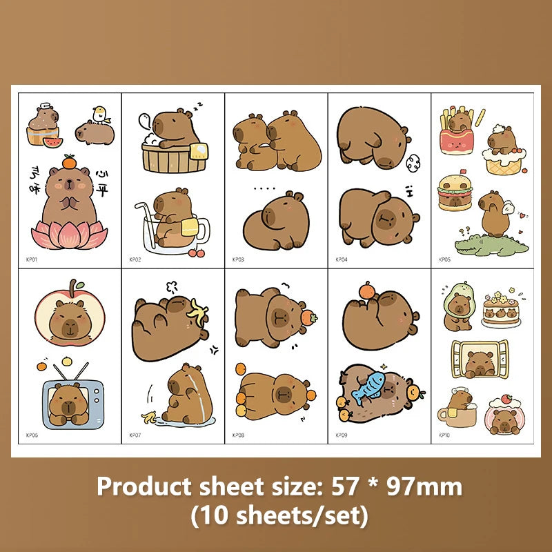 10-Sheet Capybara Temporary Tattoos for Kids | Party Favors Temporary Tattoo Stickers QXL