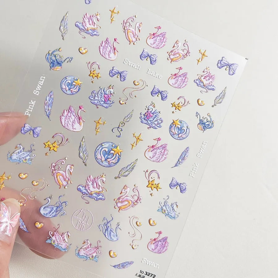 5D Kawaii Star Swan Nail Art Stickers | Self-Adhesive Decals Nail Art Stickers QXL